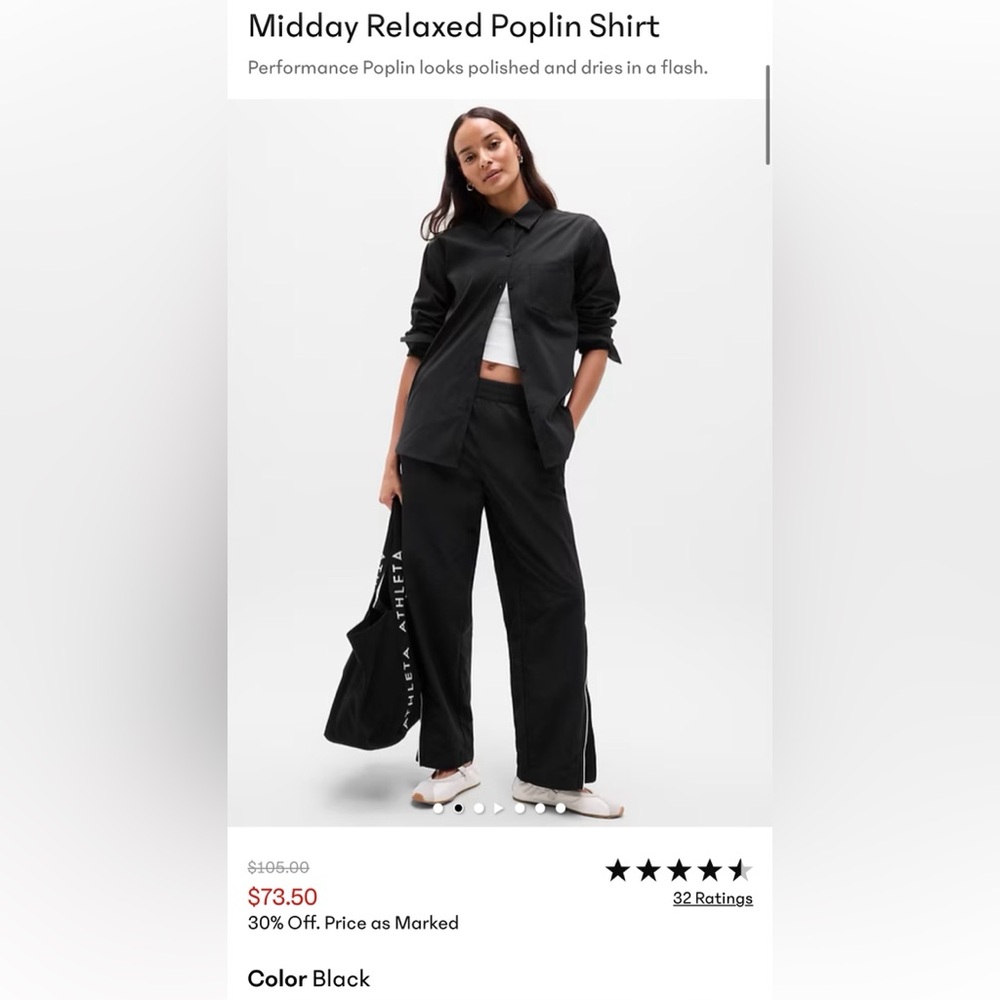 Athleta Navy Midday Relaxed Poplin Button-Down Long Sleeve Shirt, Women’s M - Picture 9 of 12